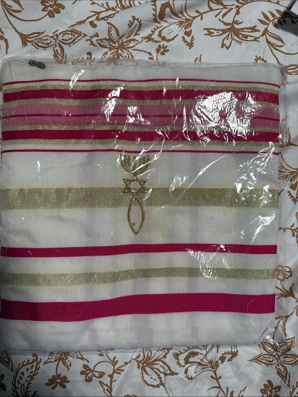 Tallit, Striped Pink and Gold Accent Prayer Shawl